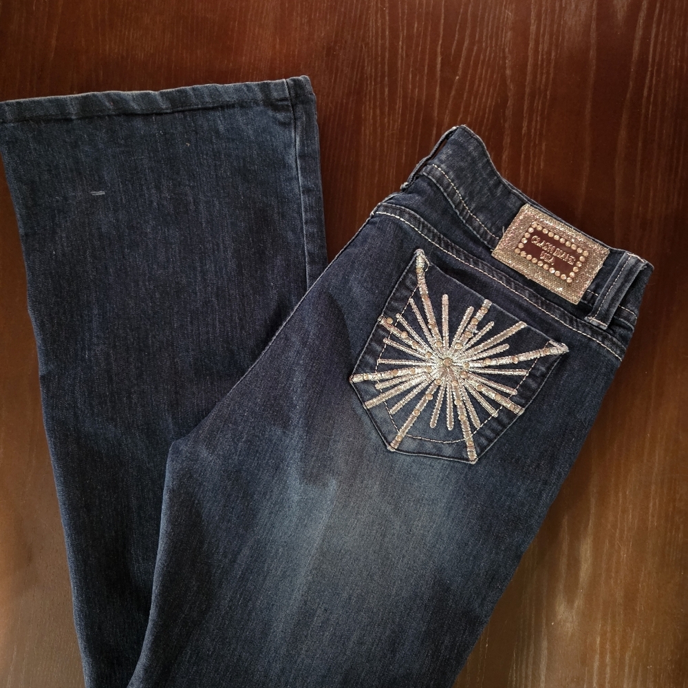 Cavender's Clash Rhinestone studded Jeans Bootcut rhinestone pockets size 13 Jr